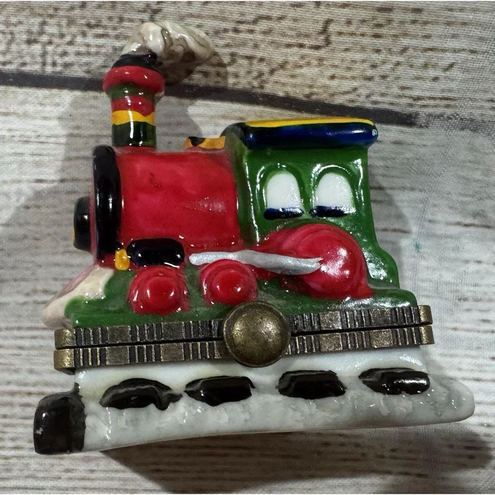 Trinket Box Steam Engine Shape Ceramic Hinged Keepsake Box Colorful Train T12
